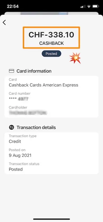 I've received an average of between CHF 300 and CHF 400 a year in cashback so far