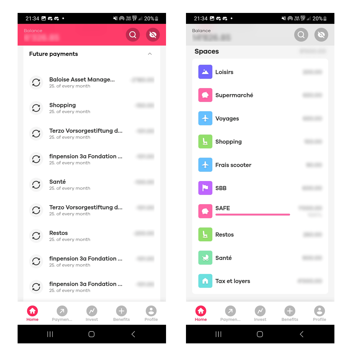 neon Spaces: my different budget spaces in the mobile app