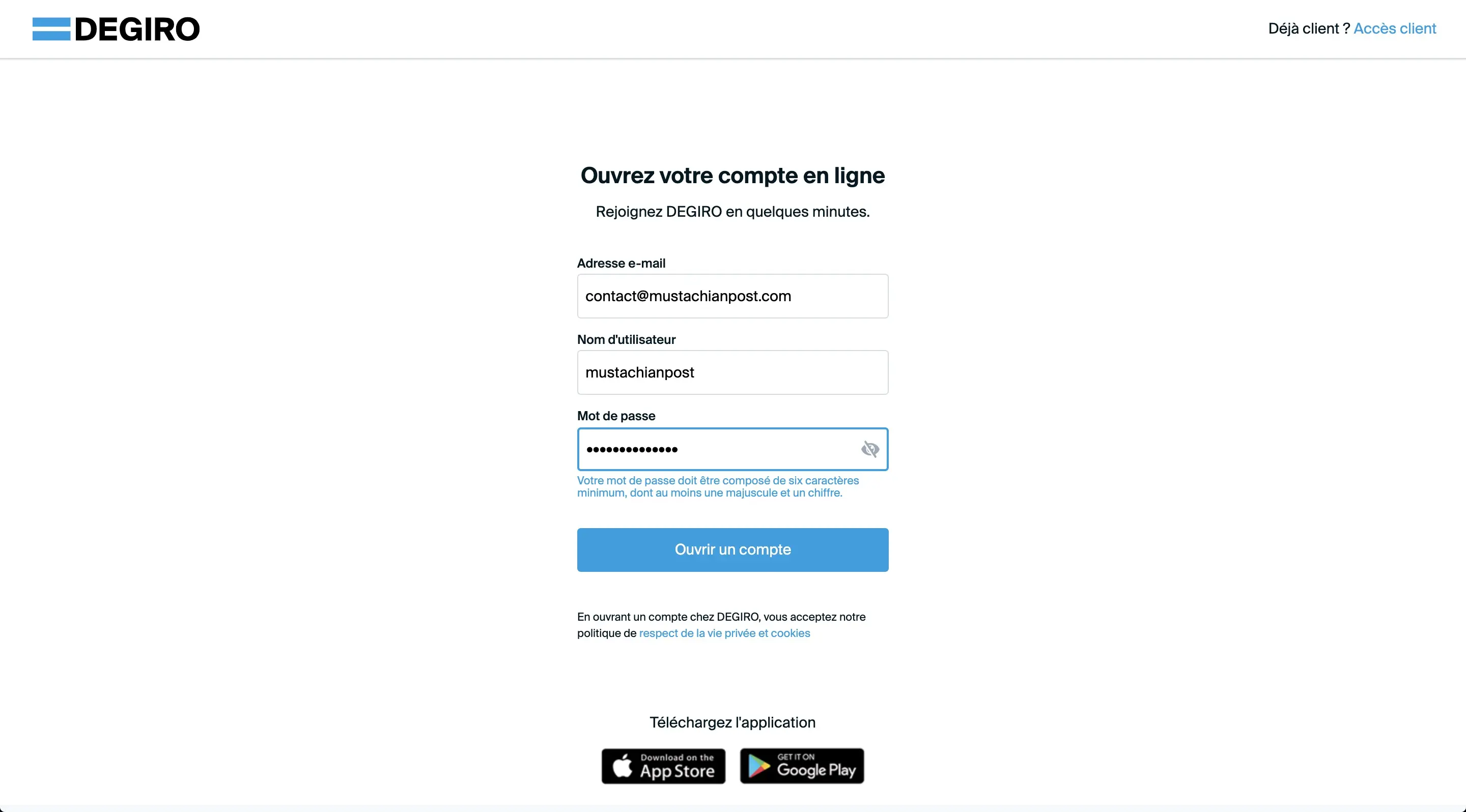 Gib deine E-Mail-Adresse ein, wähle dann einen Benutzernamen und ein Passwort