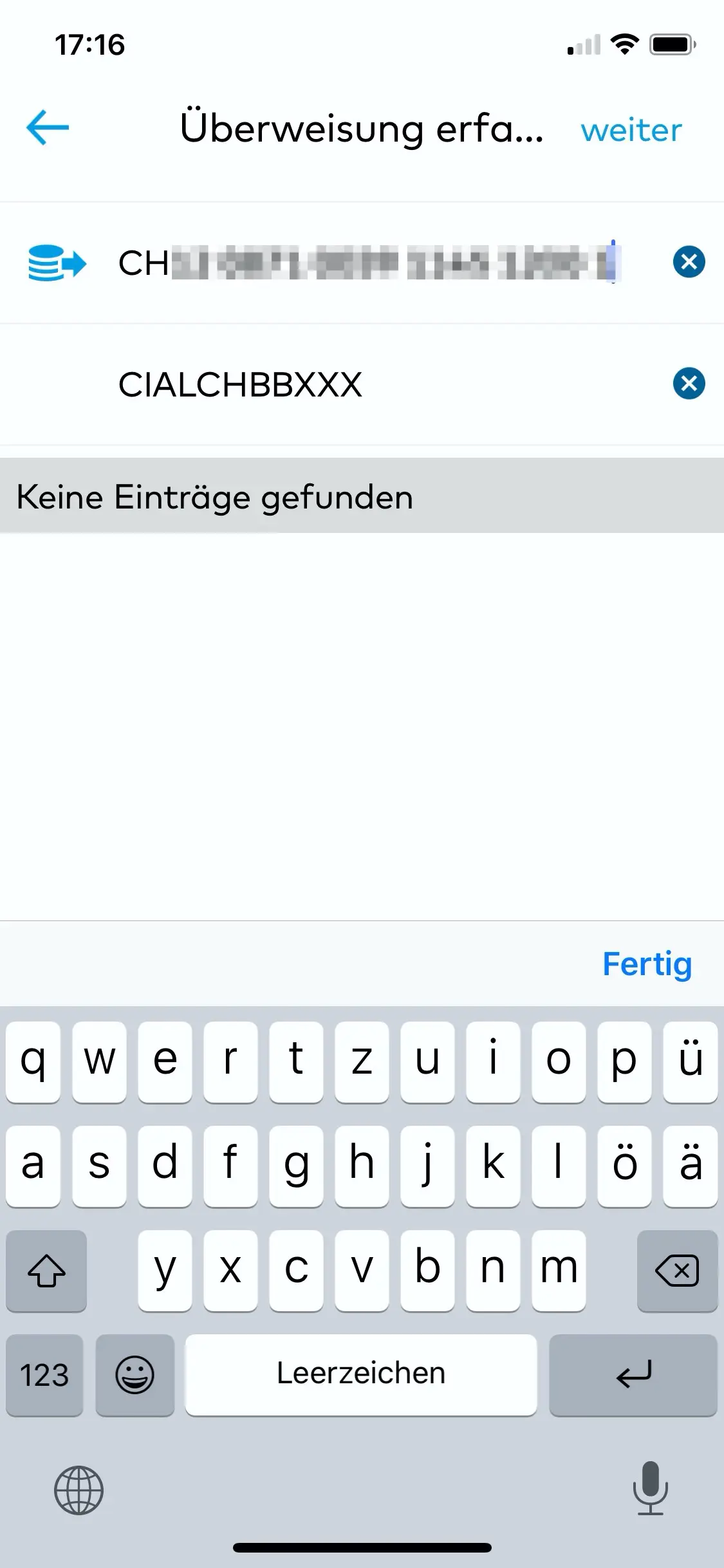 Überweisung von Geldmitteln von Zak