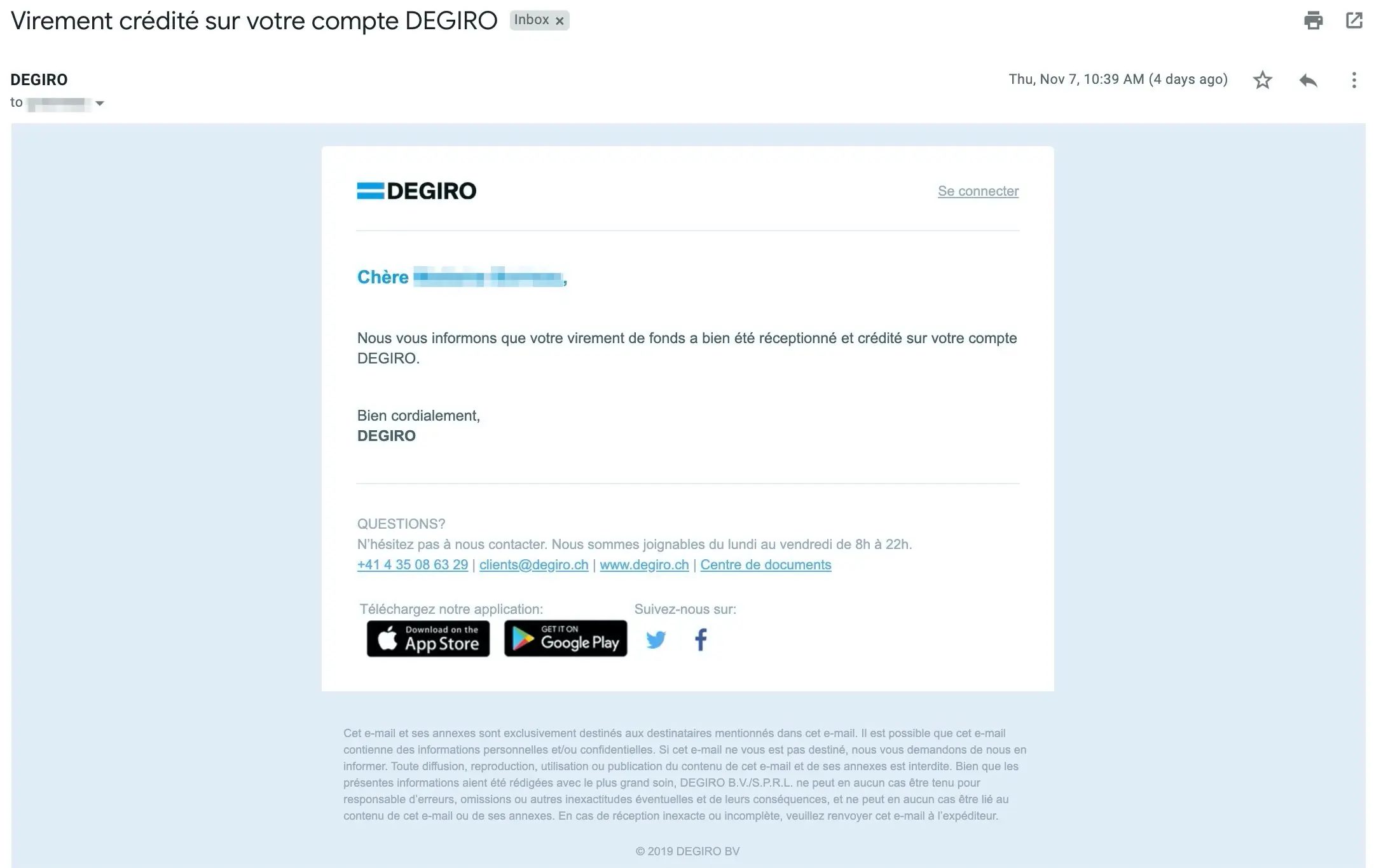 E-Mail-Bestätigung für den Erhalt deiner Banküberweisung von deinem Zak-Konto