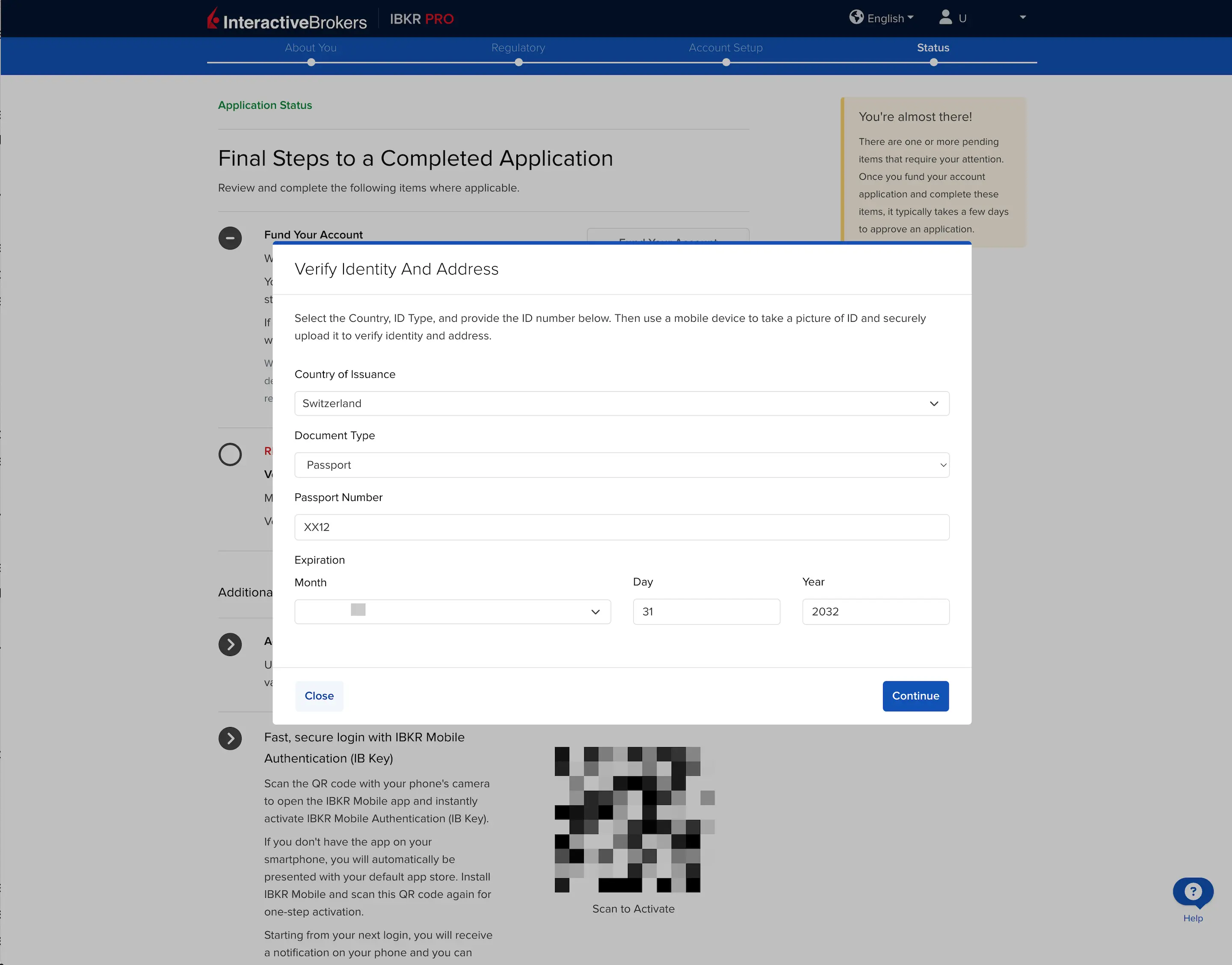 Interactive Brokers identity verification (screen 1/4)