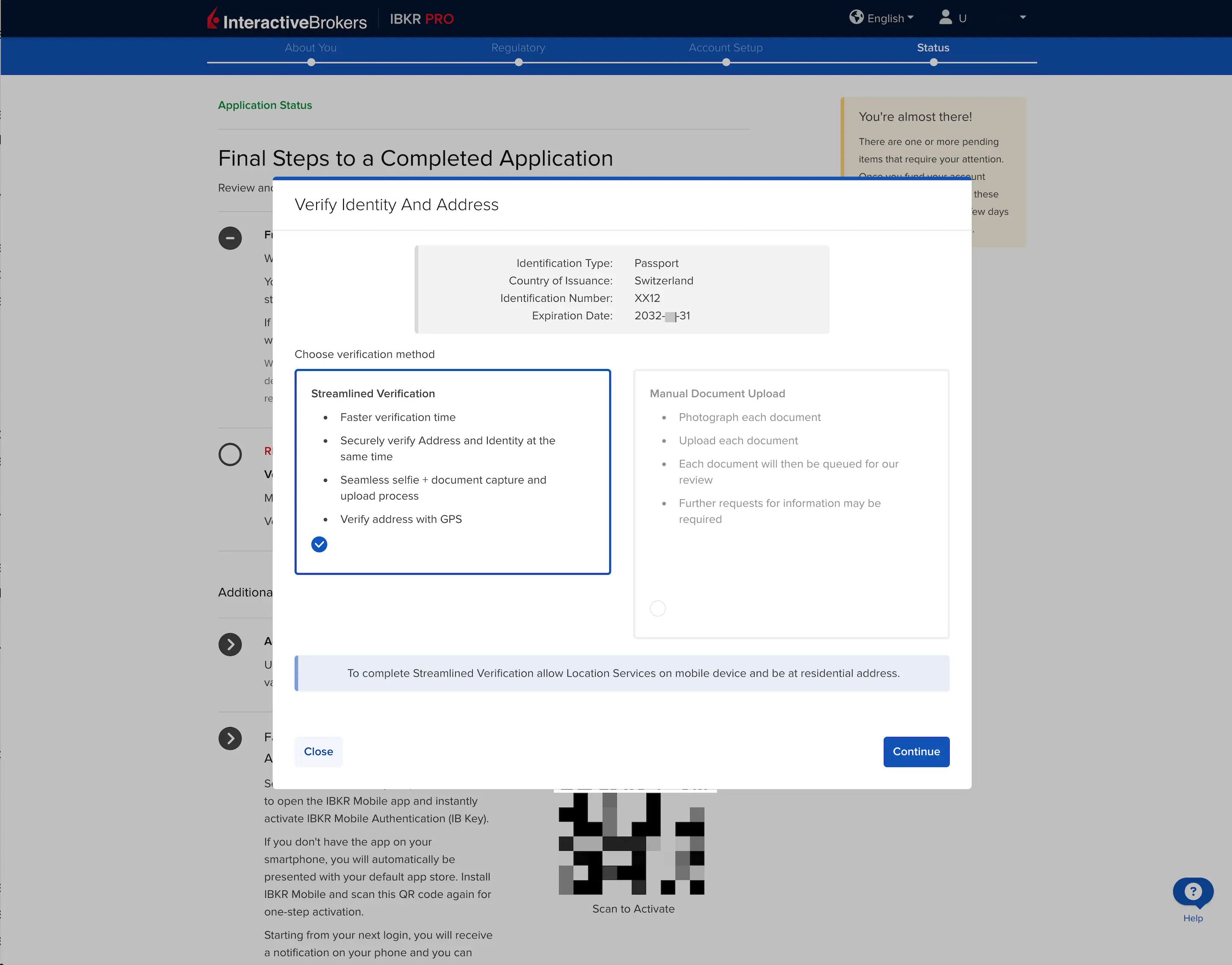 Interactive Brokers identity verification (screen 2/4)