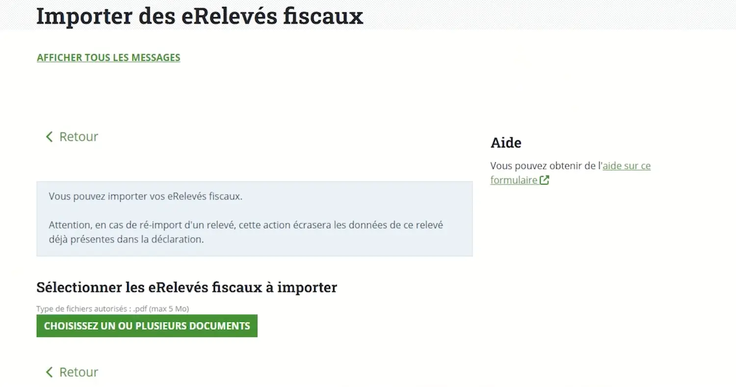 Section for importing one or more electronic tax statements